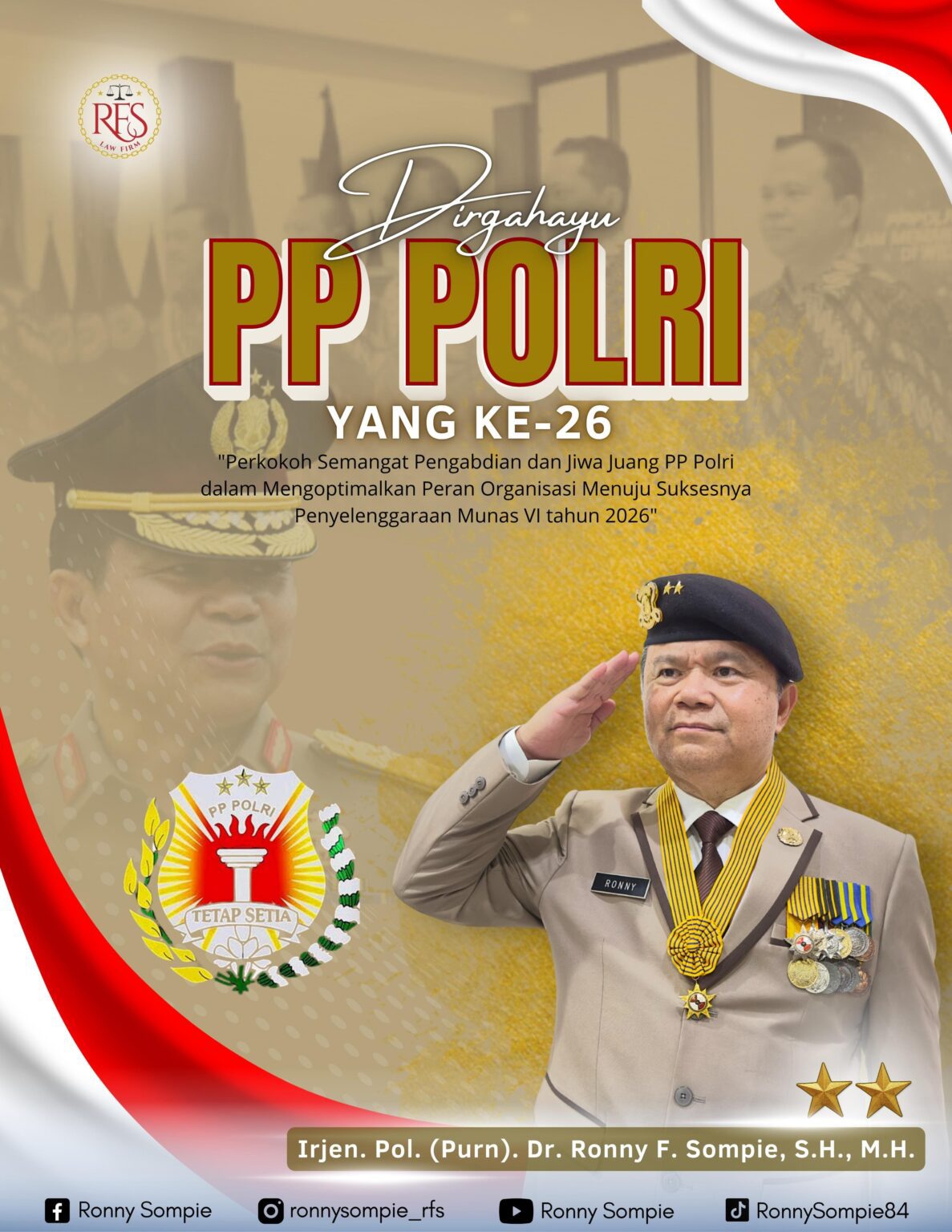 Irjen Pol Purn Dr Ronny F. Sompie, SH., MH., Kadivhumas Polri tahun 2013 – 2015 dan Kapolda Bali tahun 2015 menyampaikan Dirgahayu Polri ke 79.
