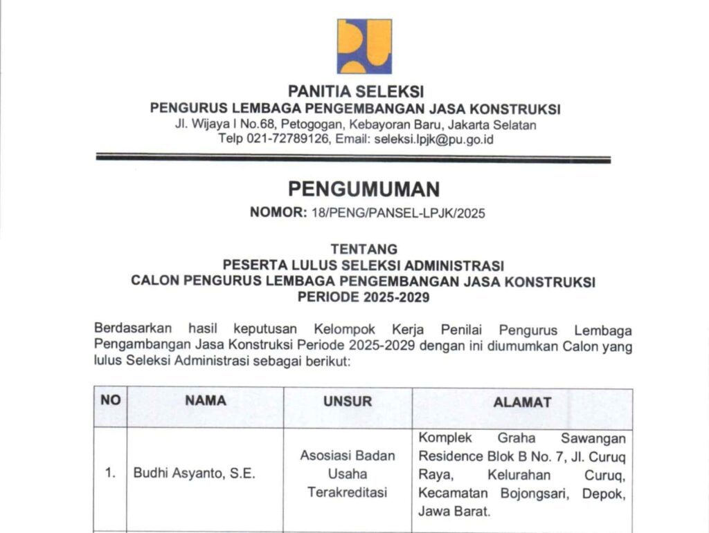 Publik Kawal Independensi Seleksi Terbuka Calon Pengurus LPJK 2025-2029
